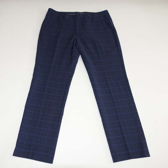 Bonobos Men's Slim Fit Dress Pants 33 x 28 Navy Blue Italian Wool Plaid Slacks - Picture 1 of 8